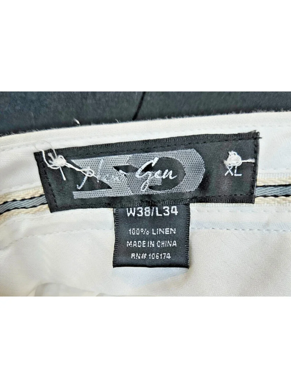 New Gen Mens W38/L34 100% white linen summer cuffed trousers